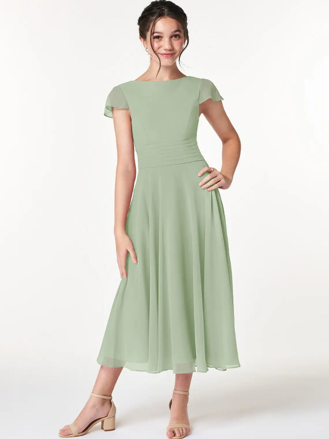 Chiffon A-Line Scoop Neck Half Sleeves Junior Dress-FJ00022