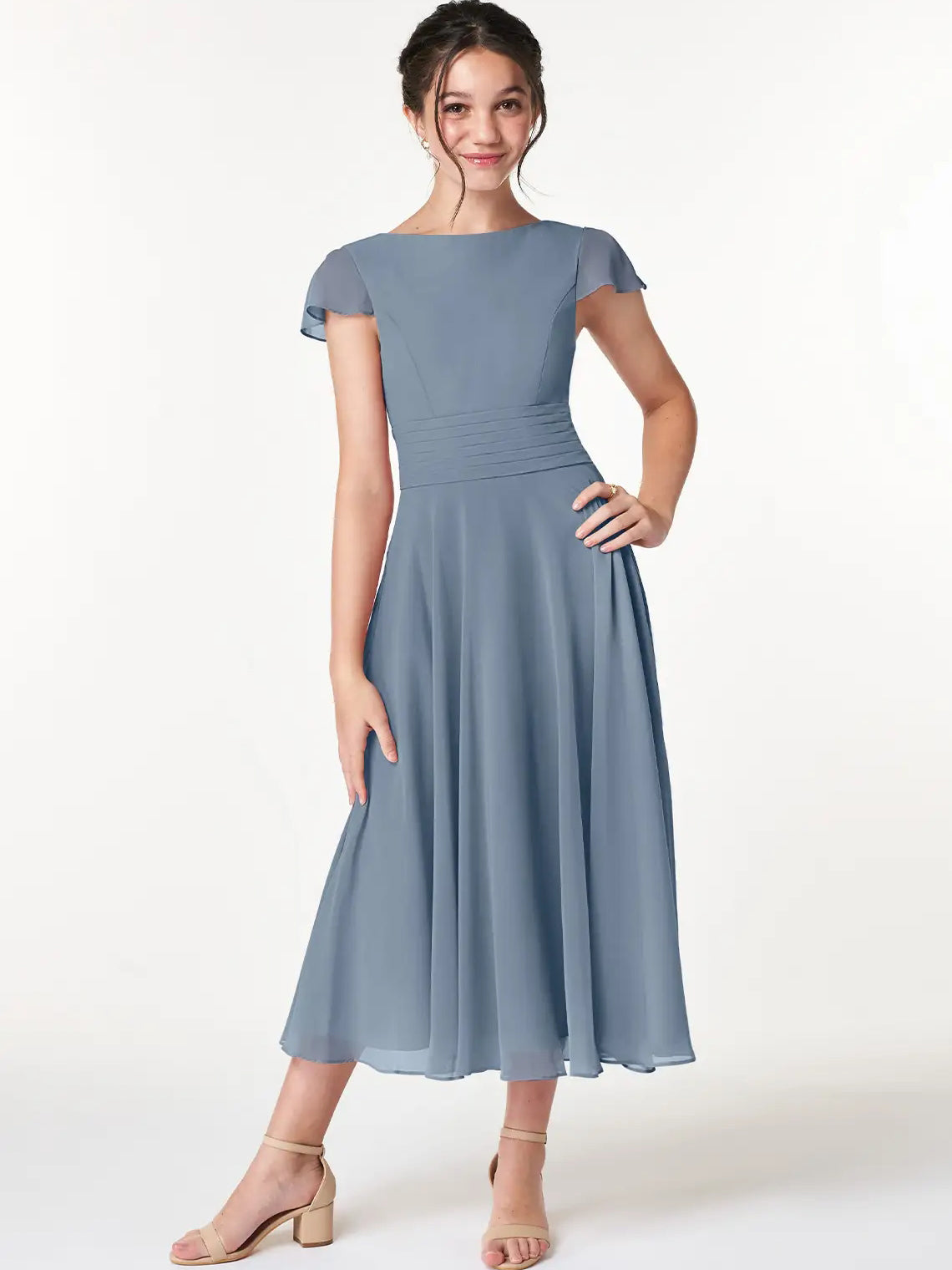 Chiffon A-Line Scoop Neck Half Sleeves Junior Dress-FJ00022