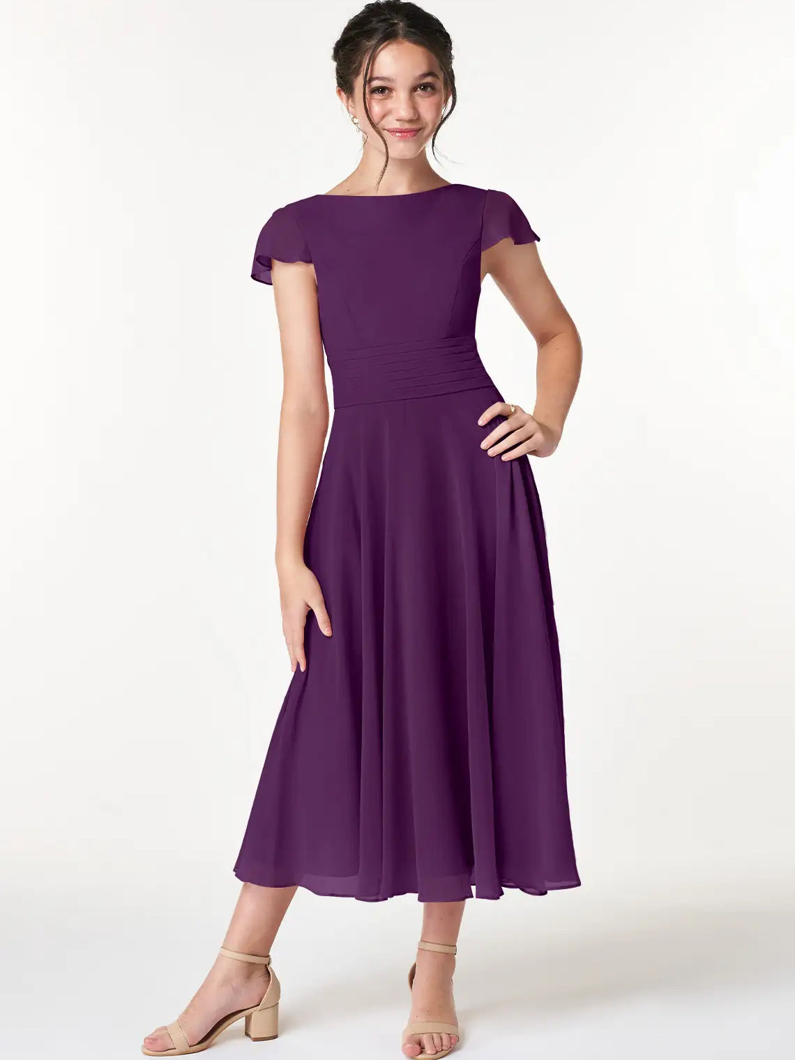Chiffon A-Line Scoop Neck Half Sleeves Junior Dress-FJ00022