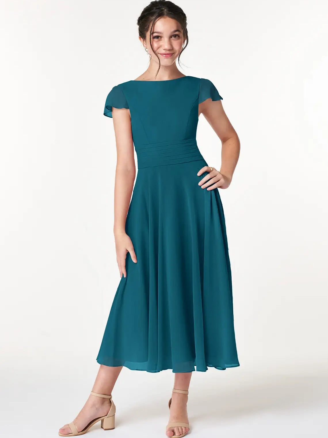 Chiffon A-Line Scoop Neck Half Sleeves Junior Dress-FJ00022