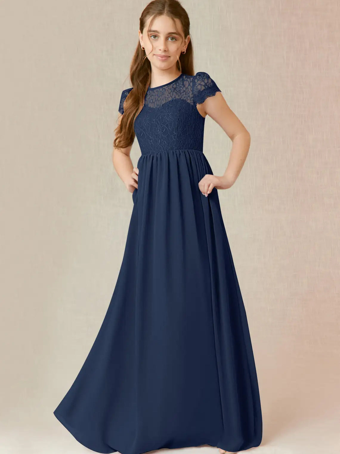 Chiffon A-Line Scoop Neck Half Sleeves Junior Dress-FJ00023