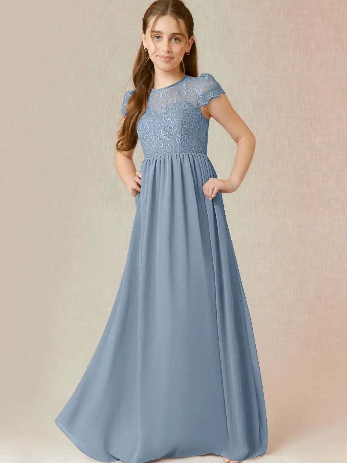 Chiffon A-Line Scoop Neck Half Sleeves Junior Dress-FJ00023