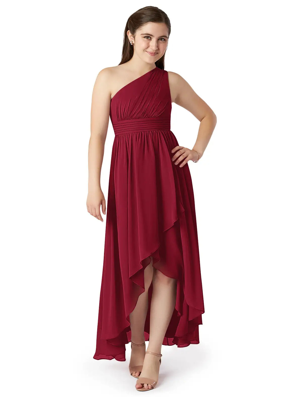 Chiffon A-Line One Shoulder Sleeveless Junior Dress-FJ00025